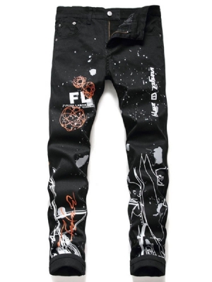 Print Letter Zipper European Miesten Farkut