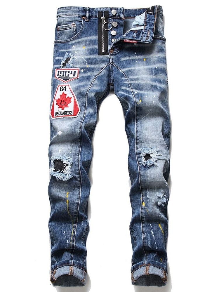 Reikä Casual Button Miesten Farkut