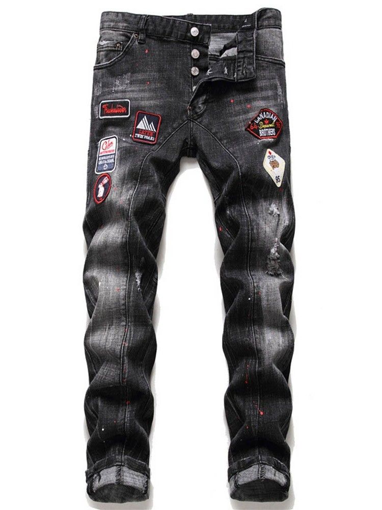 Suoranapit Casual Button Miesten Farkut
