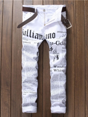 Valkoinen Denim Letter Print Vogue Slim -farkut