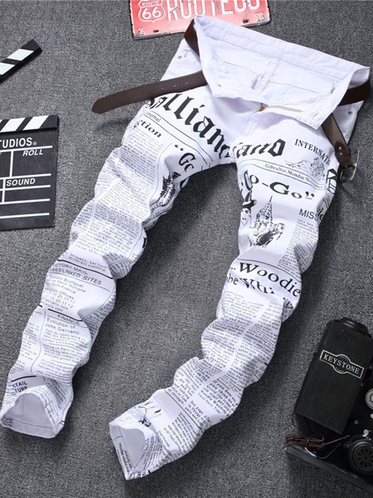 Valkoinen Denim Letter Print Vogue Slim -farkut