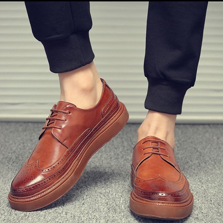 Pu Hollow Round Toe Lace-up Miesten Mukavat Kengät