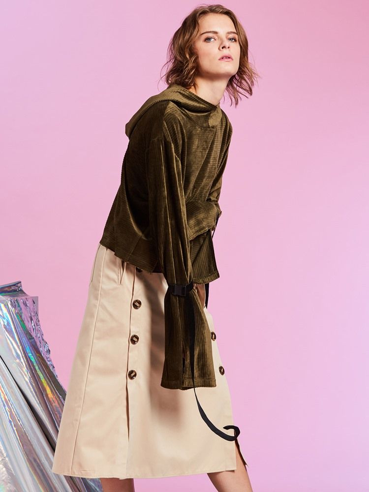 Flare Sleeve Plain Pullover Naisten Huppari