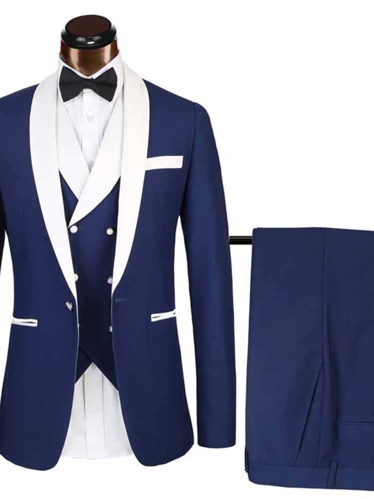 Color Block Blazer One Button Miesten Puku