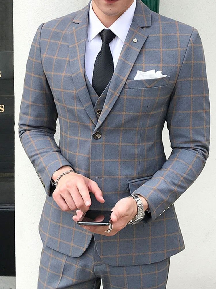 Plaid Korean Button Miesten Puku