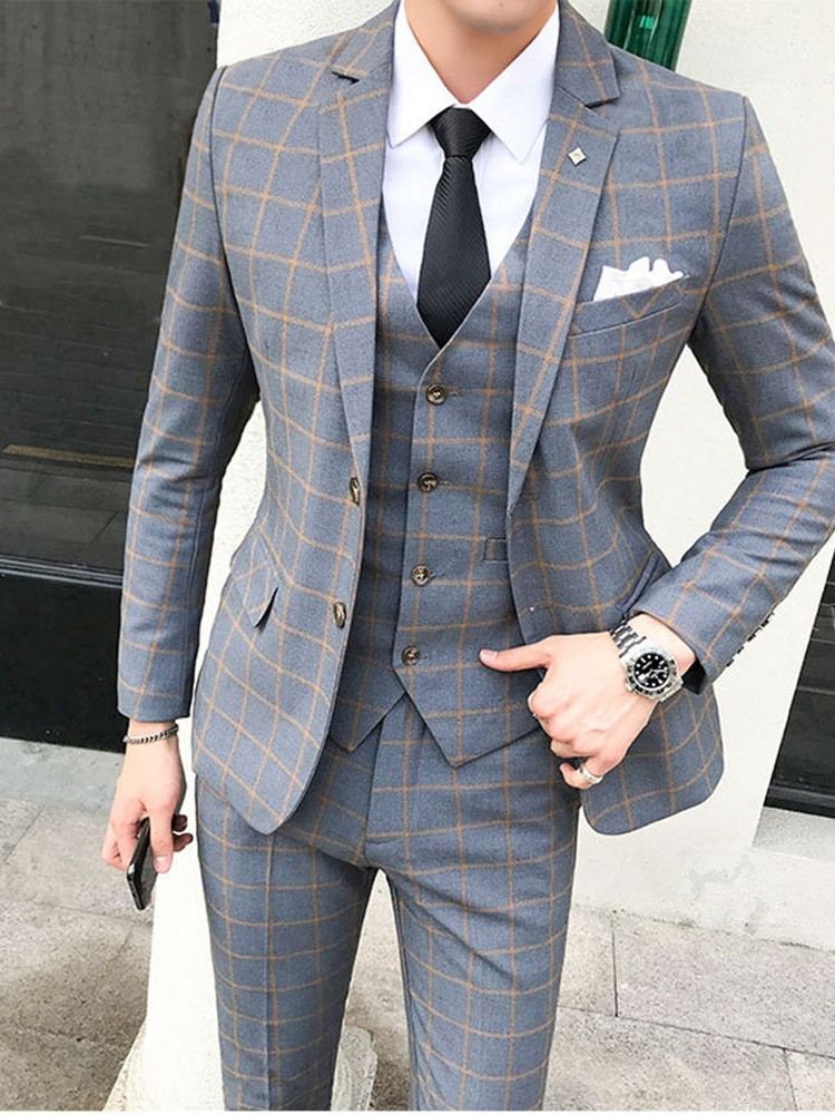 Plaid Korean Button Miesten Puku