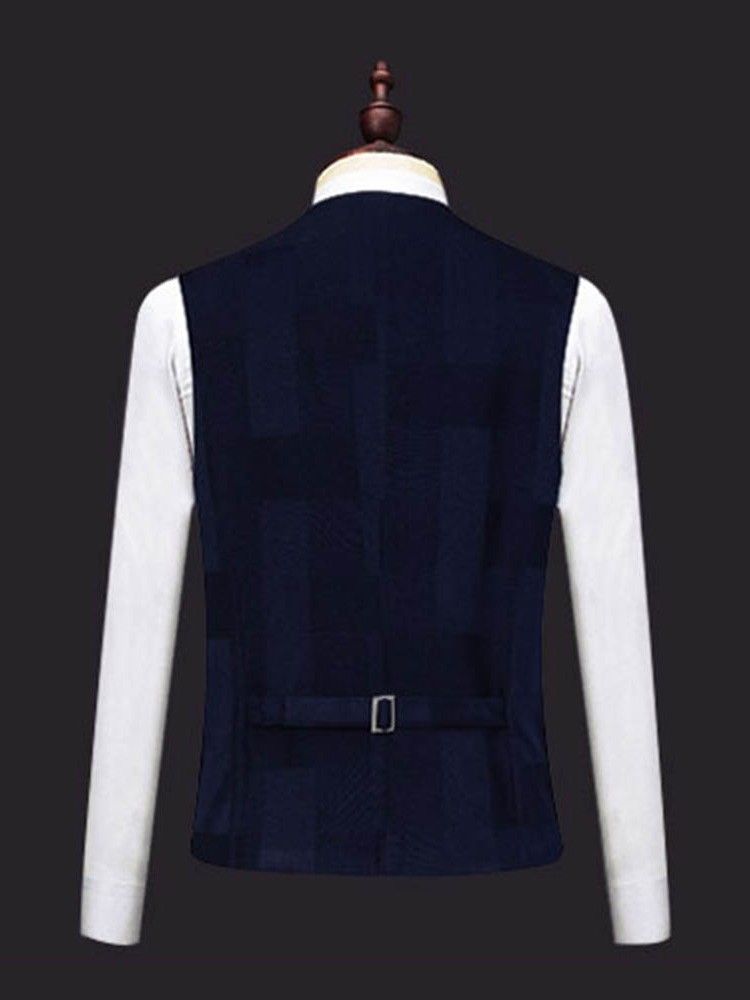 Plaid Yksirivinen Bleiseri Liivi Housut Miesten Rento Puku