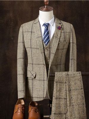 Ruudullinen Kolme Osaa Plaid Vogue Slim Miesten Puku