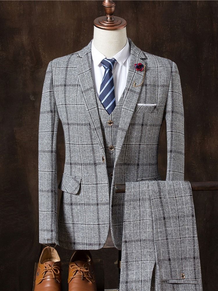 Ruudullinen Kolme Osaa Plaid Vogue Slim Miesten Puku