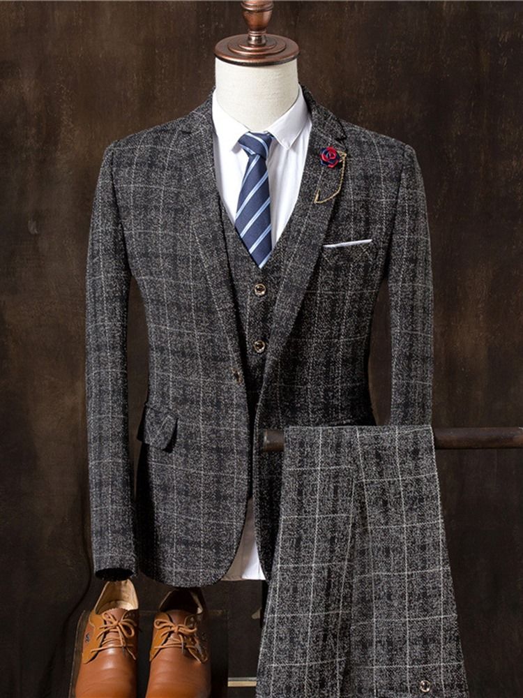 Ruudullinen Kolme Osaa Plaid Vogue Slim Miesten Puku