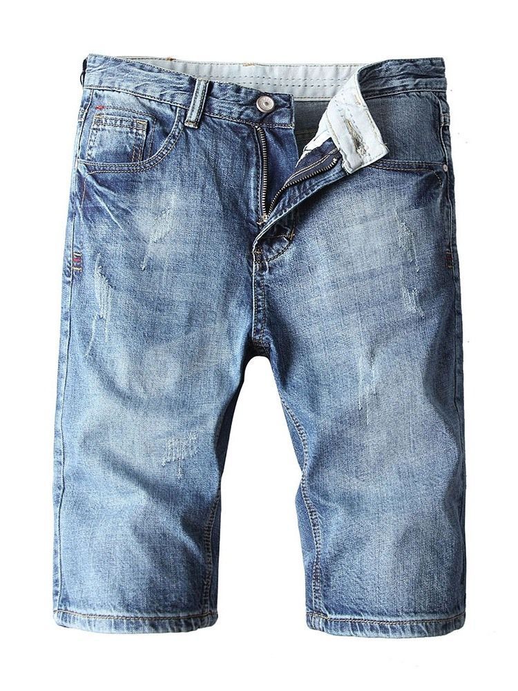 Button Straight Zipper Miesten Farkkushortsit