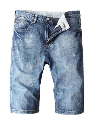 Button Straight Zipper Miesten Farkkushortsit