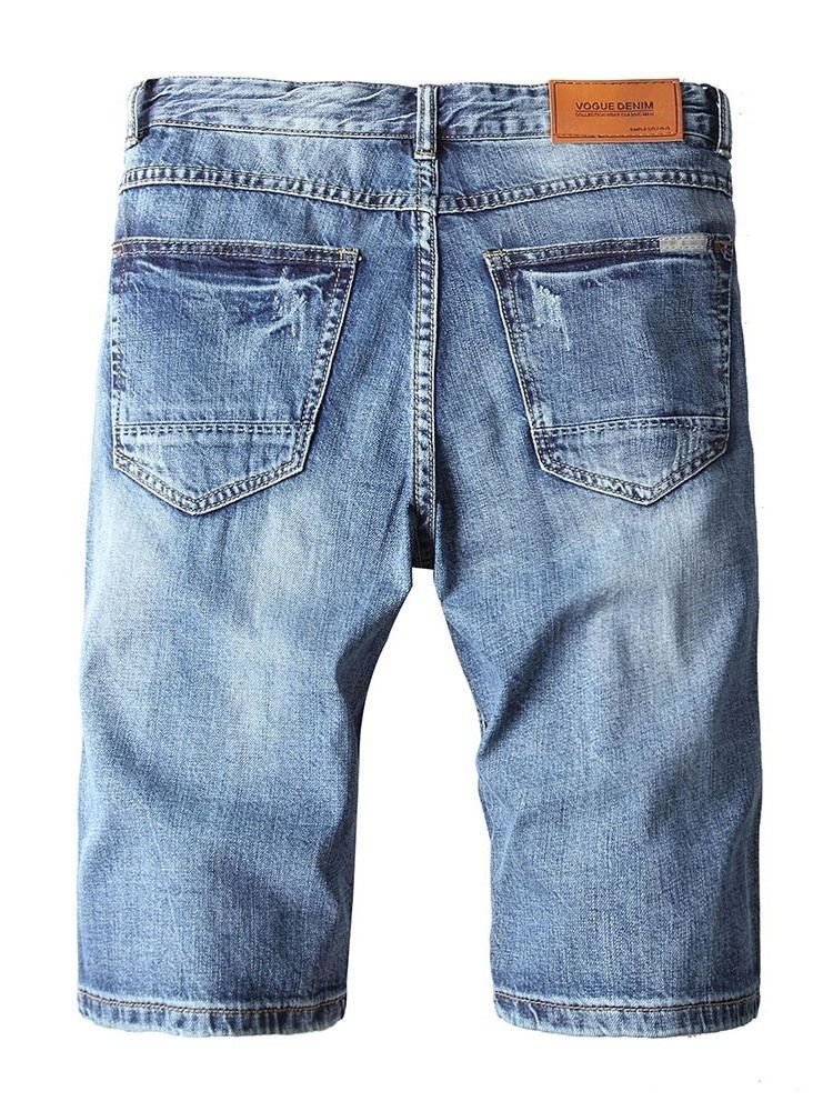 Button Straight Zipper Miesten Farkkushortsit