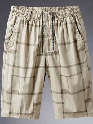 Lace-up Plaid Loose Lace-up Mid Waist Miesten Shortsit