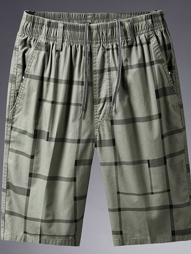 Lace-up Plaid Loose Lace-up Mid Waist Miesten Shortsit