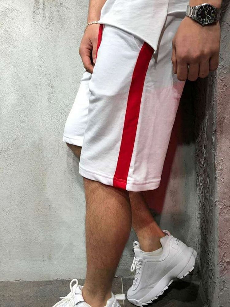 Lace-up Straight Stripe Mid Waist Miesten Rento Shorts