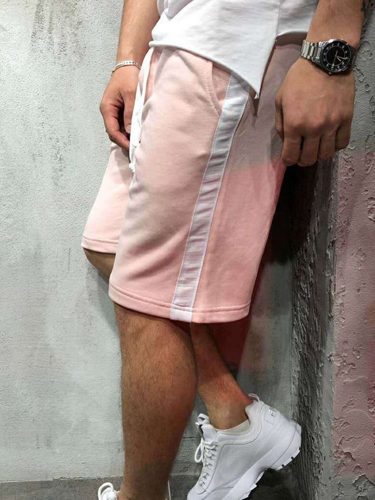 Lace-up Straight Stripe Mid Waist Miesten Rento Shorts