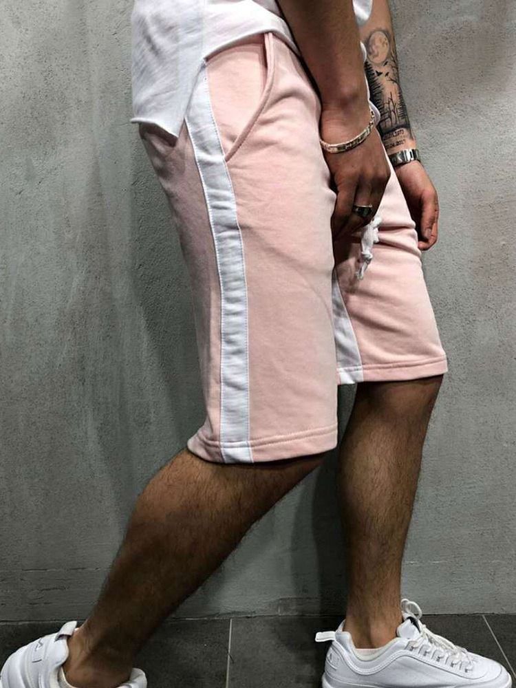 Lace-up Straight Stripe Mid Waist Miesten Rento Shorts