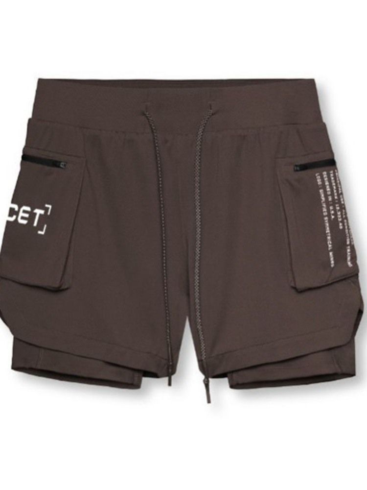 Löysät Letter Pocket Casual-nauhalliset Miesten Shortsit