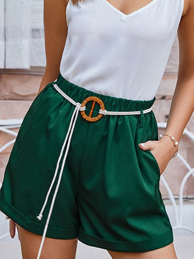 Plain Patchwork Elastics Mid Waist -housut