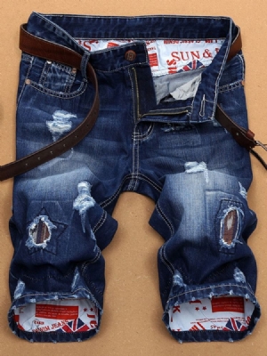 Reiät Denim Slim Miesten Shortsit