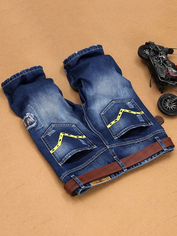 Reiät Denim Slim Miesten Shortsit