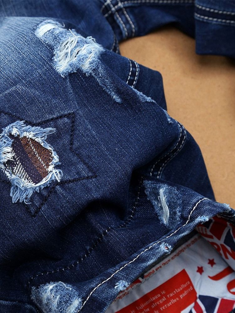 Reiät Denim Slim Miesten Shortsit