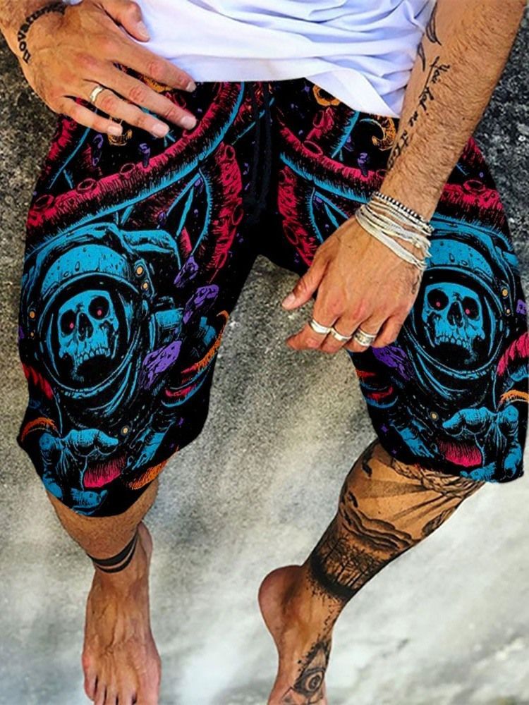 Skull Straight Print Lace-up Miesten Housut