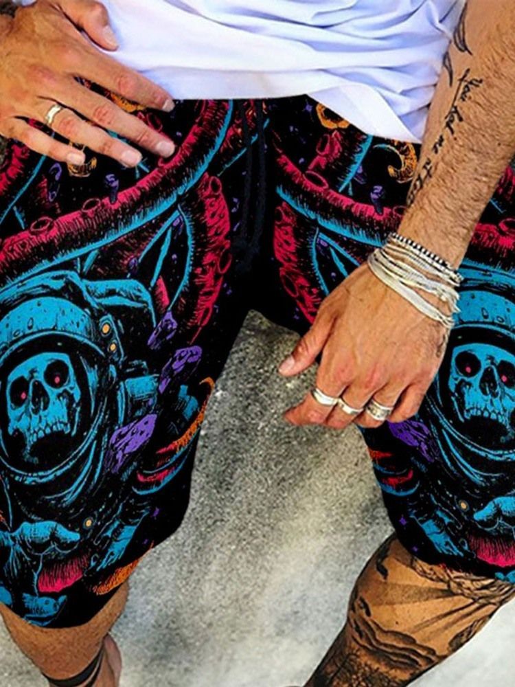 Skull Straight Print Lace-up Miesten Housut