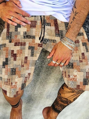 Tulosta Suorat Geometriset Nauhalliset Miesten Shortsit