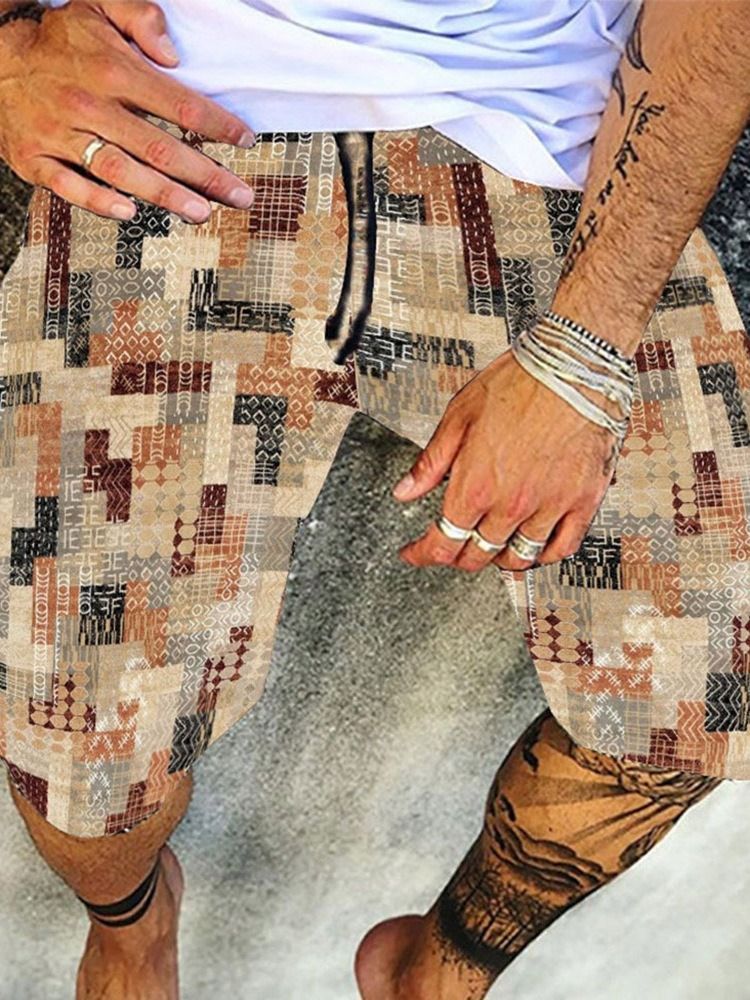 Tulosta Suorat Geometriset Nauhalliset Miesten Shortsit