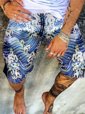 Wave Print -suorat Nauhalliset Miesten Shortsit