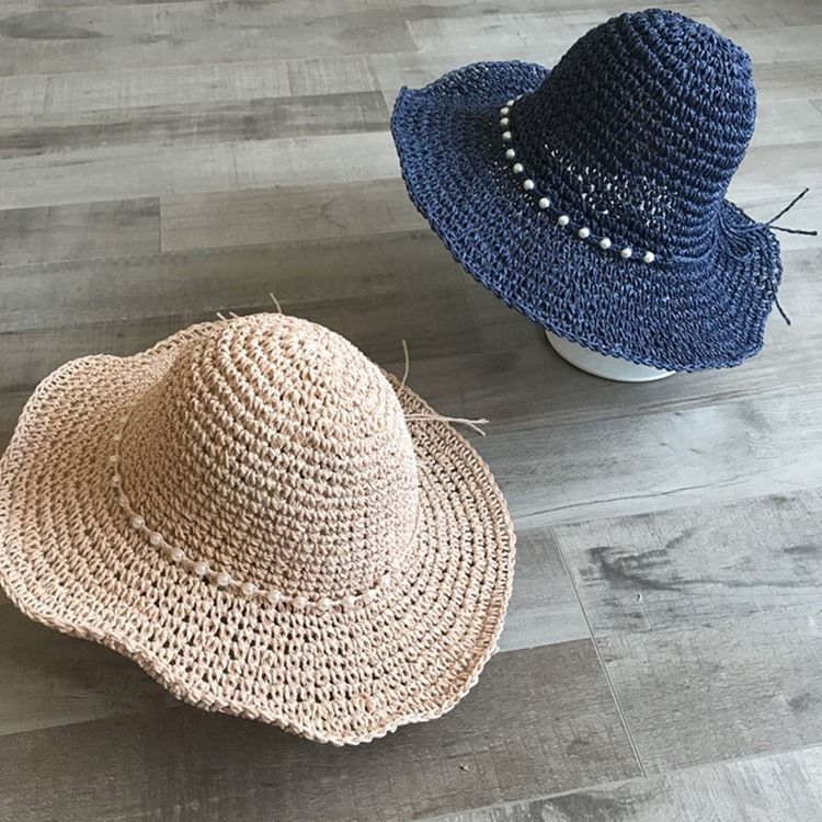 Naisten Olki Punottu Helmi Kesän Tavallinen Hattu