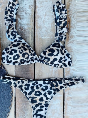 Naisten Falbala Leopard -bikinisetti Uimapuvut