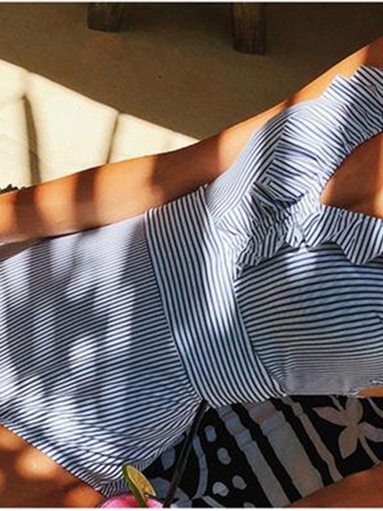 Naisten Stripe Patchwork Yksiosainen Uimapuku