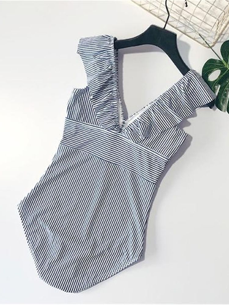 Naisten Stripe Patchwork Yksiosainen Uimapuku